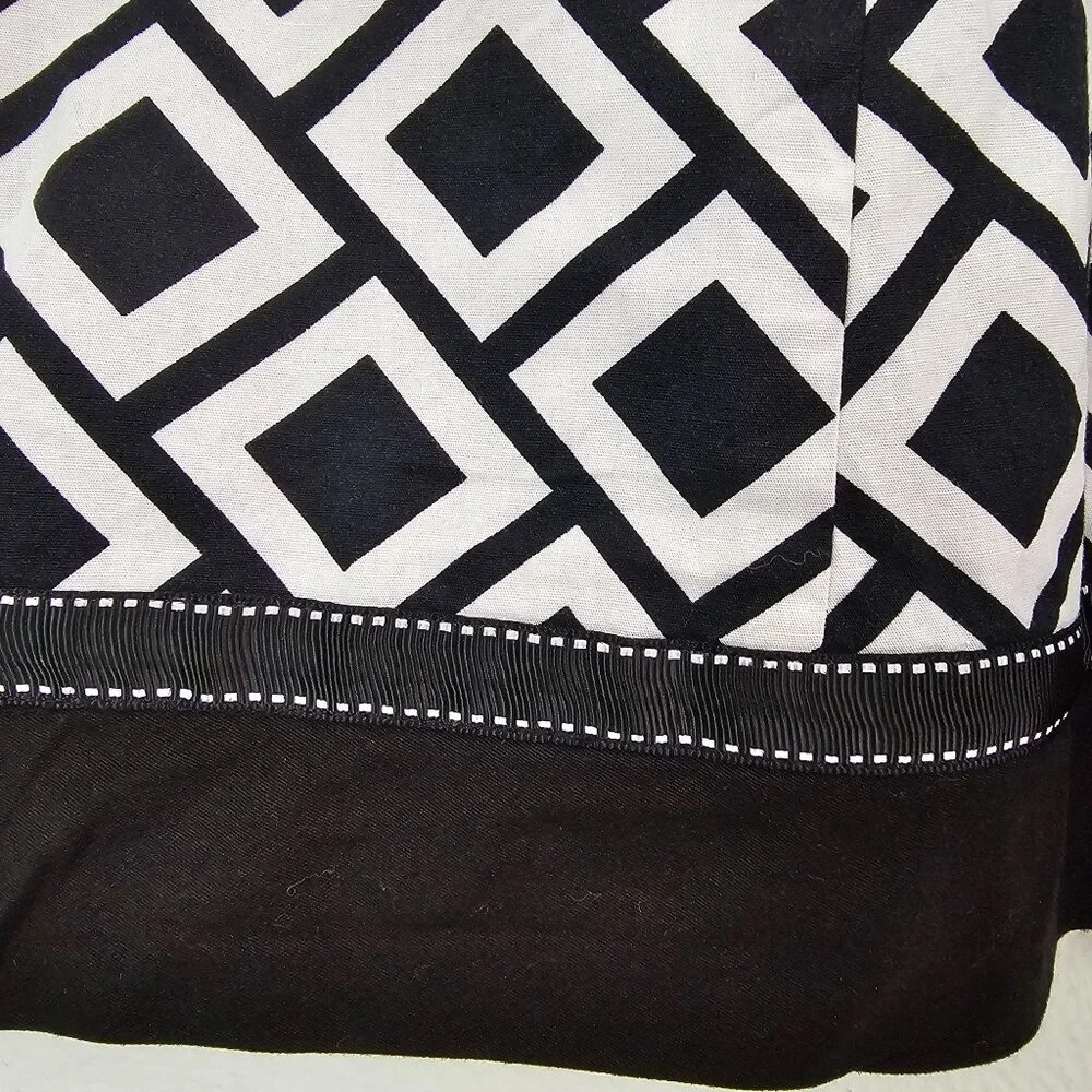 VTG RB Womens Sz 12 Monochrome Geometric Retro Midi Skirt Sustainable Cotton